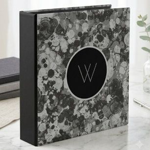 Monogram letter abstract marble black white binder