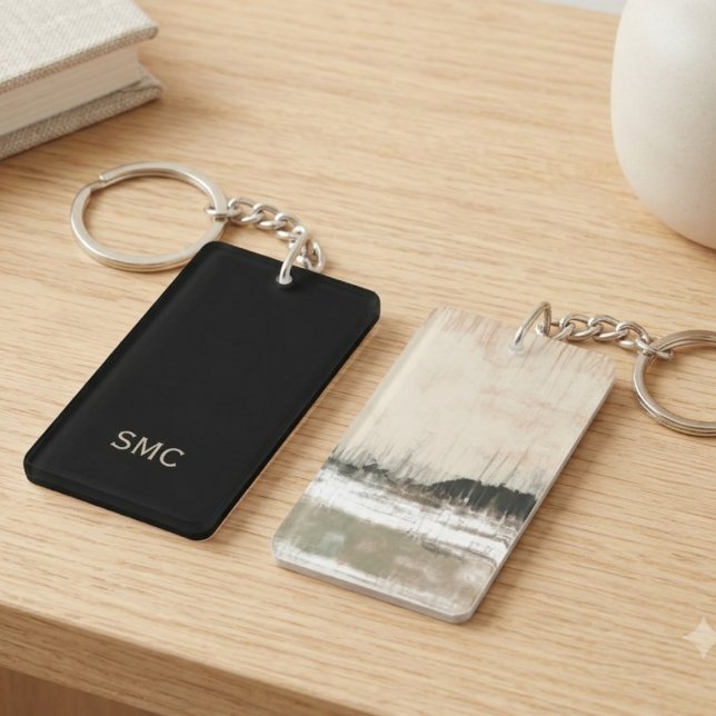 Monogram letter abstract neutral keychain (A chic abstract monogram keychain, perfect as a thoughtful housewarming gift for a new homeowner.)