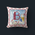 Monogram Letter B Angel Snowman Merry Christmas Throw Pillow<br><div class="desc">Monogram Letter B Angel Snowman Merry Christmas.  Sweet and adorable characters wish you a Merry Christmas and joy through out the entire winter season.  Hand painted in watercolor by artist Audrey Jeanne Roberts and personalized with your own family name and message!  Copyright,  all rights reserved.</div>