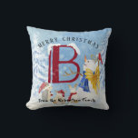 Monogram Letter B Angel Snowman Merry Christmas Throw Pillow<br><div class="desc">Monogram Letter B Angel Snowman Merry Christmas.  Sweet and adorable characters wish you a Merry Christmas and joy through out the entire winter season.  Hand painted in watercolor by artist Audrey Jeanne Roberts and personalized with your own family name and message!  Copyright,  all rights reserved.</div>