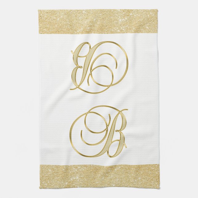 Monogram Letter B Gold Glitter White Colour Kitchen Towel (Vertical)