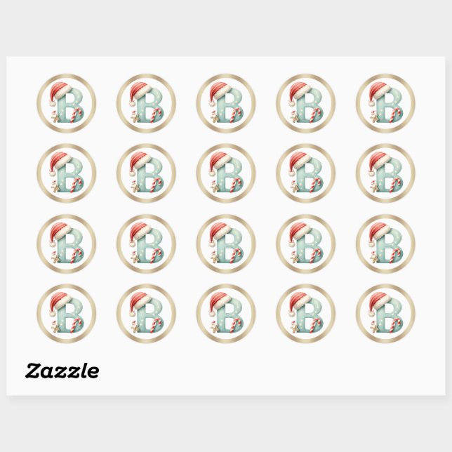 Monogram letter B, Santa hat Christmas  Sticker (Sheet)