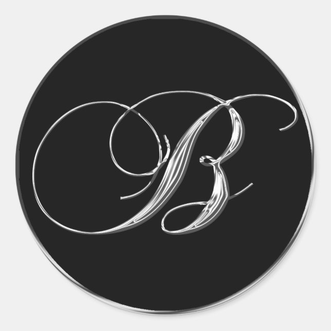 Monogram Letter B Sliver On Black Wedding Seal (Front)