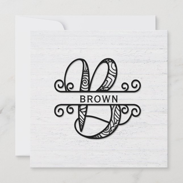Monogram Letter B with Family Name  Card (Front)