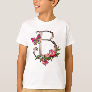 MONOGRAM LETTER B WITH ROSES AND BUTTERFLY T-Shirt