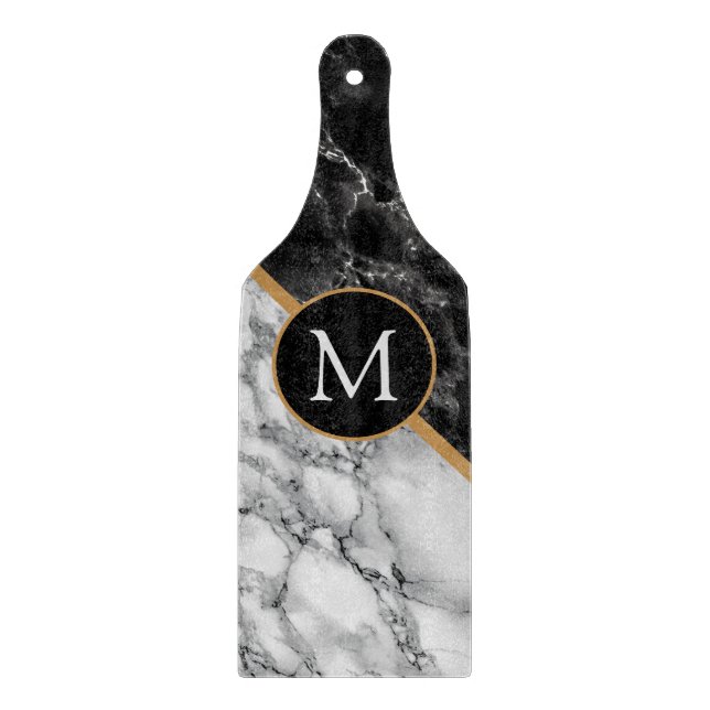 Monogram Letter Black White Marble Cutting Board (Front)
