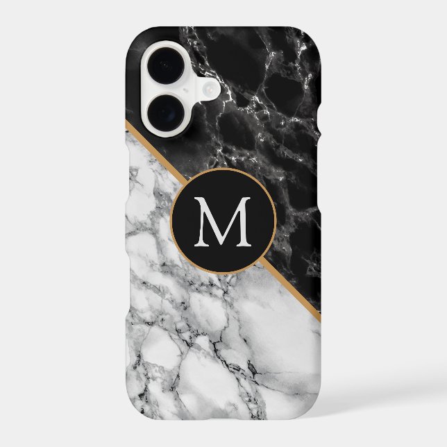 Monogram Letter Black White Marble Personalized (Back)