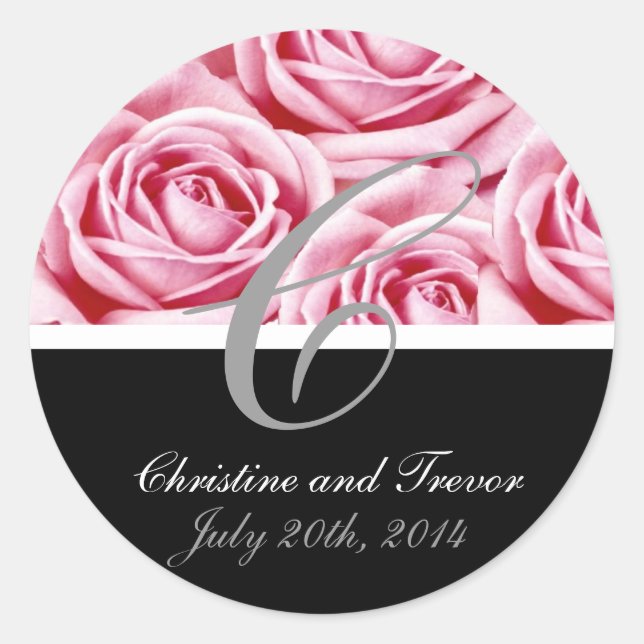 Monogram Letter C Pink Roses Sticker (Front)