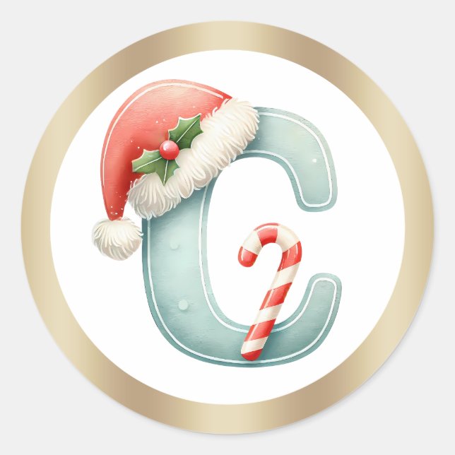 Monogram letter C, Santa hat Christmas  Sticker (Devant)