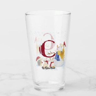 Monogram Letter C Snowy Christmas Angel Snowman Glass