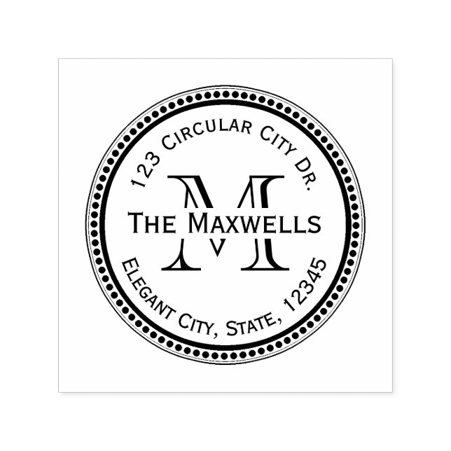 Monogram Letter Circle Dot Round Address Stamp (Design)