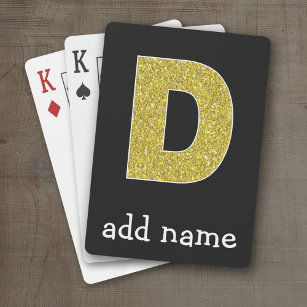 Monogram Letter D - Black and Faux Gold Glitter Playing Cards