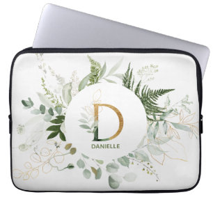 Monogram Letter D Fern & Succulent Laptop Sleeve