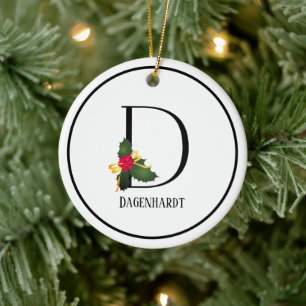 Monogram Letter D Personalized Christmas Ceramic Ornament