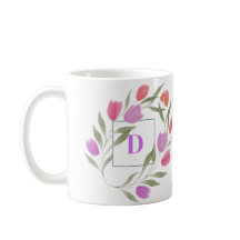 Monogram Letter D Purple & White with flowers  