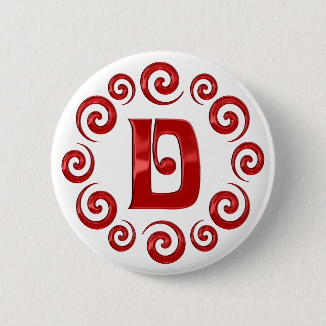 Monogram Letter D Red 2 Inch Round Button (Front)