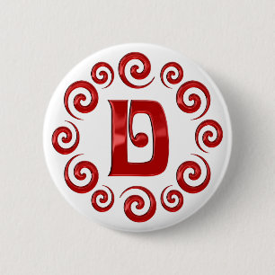 Monogram Letter D Red 2 Inch Round Button
