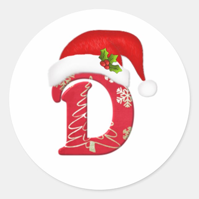 Monogram letter D, Santa hat Christmas  Sticker (Front)
