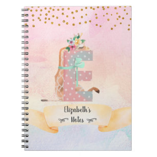 Monogram Letter E Baby Giraffe Girly Notebook