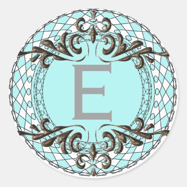 Monogram Letter E Blue Sticker/Envelope Seal (Front)