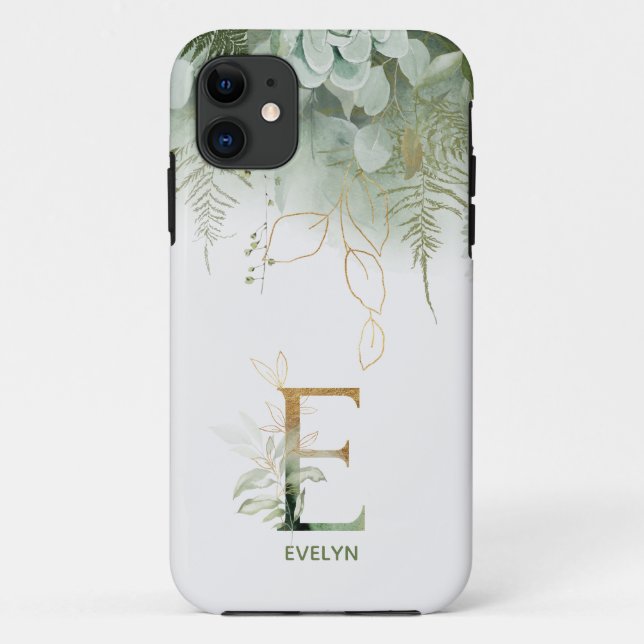 Monogram Letter E Greenery Case-Mate iPhone Case (Back)
