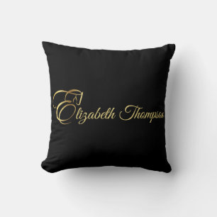 Monogram Letter E Horse in gold colour Throw Pillow