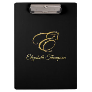 Monogram Letter E Horse in gold glitter Clipboard