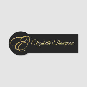 Monogram Letter E Horse in gold glitter Name Tag