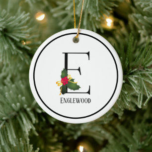 Monogram Letter E Personalized Christmas Ceramic Ornament