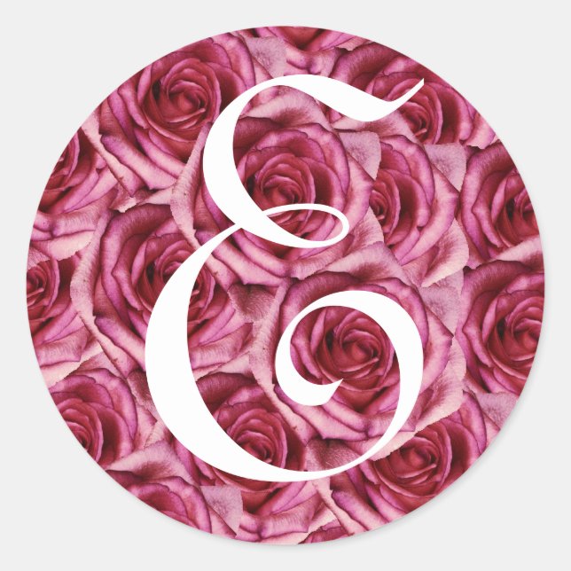Monogram Letter E Pink Roses Sticker (Front)