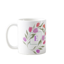 Monogram Letter E Purple & White with flowers 