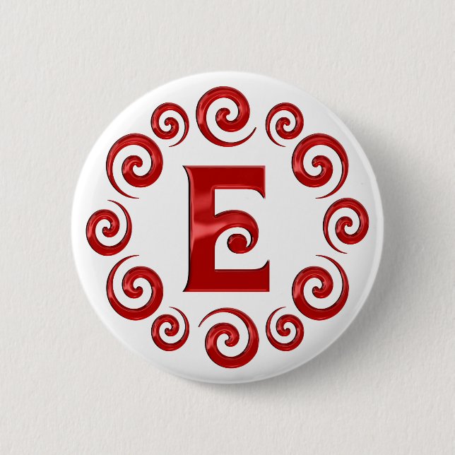 Monogram Letter E Red 2 Inch Round Button (Front)