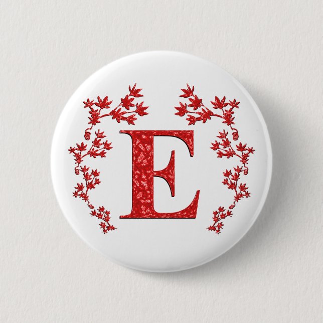Monogram Letter E Red Leaves 2 Inch Round Button (Front)