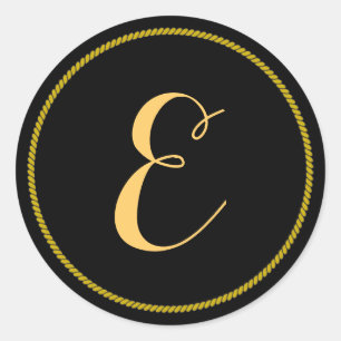 Monogram letter E script Gold-Colour Classic Round Sticker