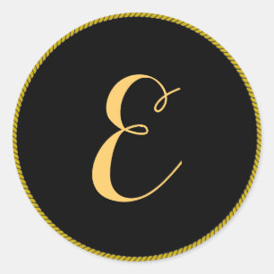 Monogram letter E script Gold-Colour Classic Round Sticker