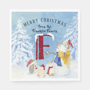 Monogram Letter F Adorable Angel Snowman Forest Napkin