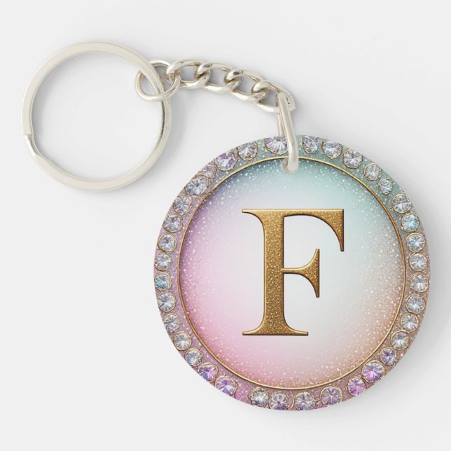 Monogram Letter F Birthday Gift For Her Keychain (Front)