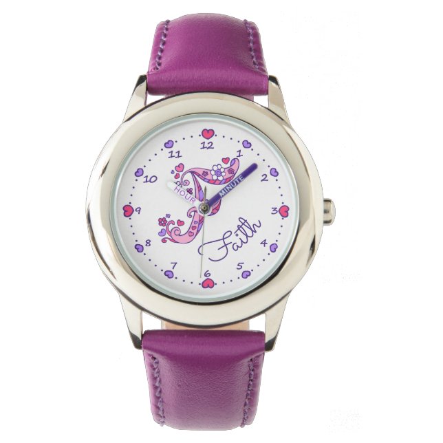 Monogram letter F personalized girls name watch (Front)