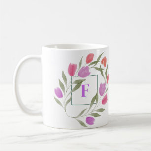 Monogram Letter F Purple & White with flowers Coffee Mug