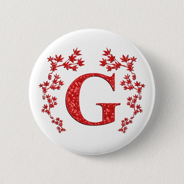 Monogram Letter G Red Leaves 2 Inch Round Button (Front)