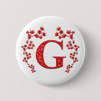Monogram Letter G Red Leaves 2 Inch Round Button