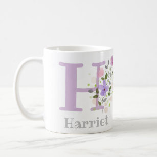 Harriet letter H crest pink unicorn name meaning Coffee Mug