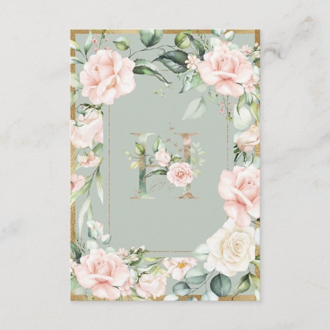 Monogram Letter H Elegant Green Floral Thank You  Card (Front)