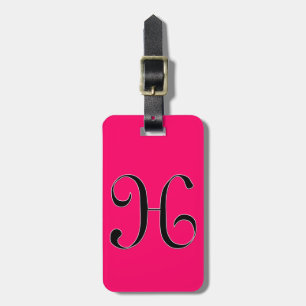 Monogram Letter H on Raspberry Luggage Tag