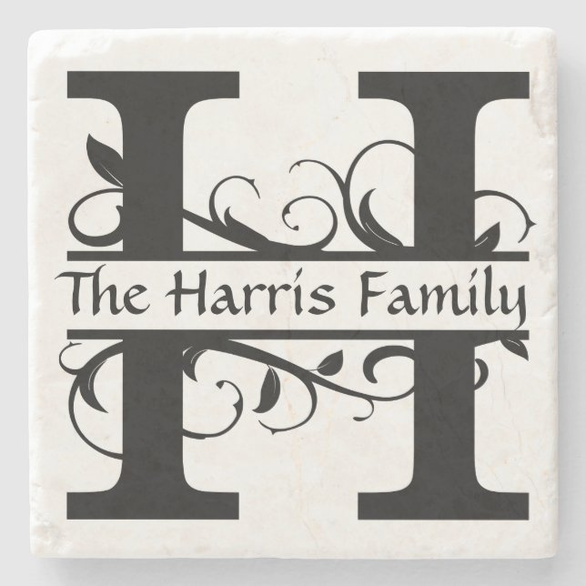 Monogram Letter H Personalized Stone Coaster (Front)