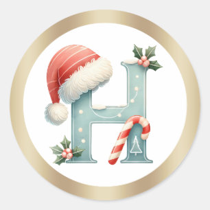 Monogram letter H, Santa hat Christmas  Sticker
