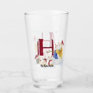 Monogram Letter H Winter Trees Christmas Snowman Glass