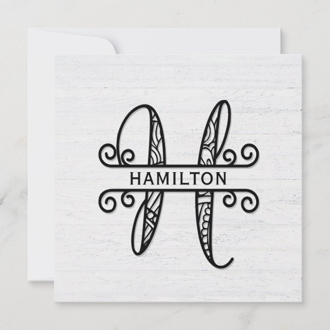 Monogram Letter H with Family Name Card (Front)