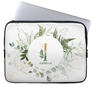 Monogram Letter I Foliage Wreath Laptop Sleeve