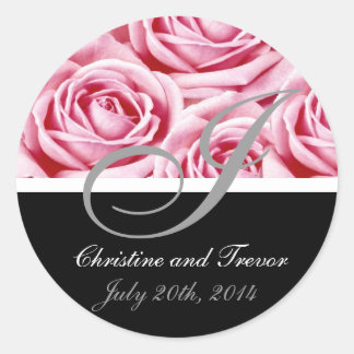 Monogram Letter I Pink Roses Sticker